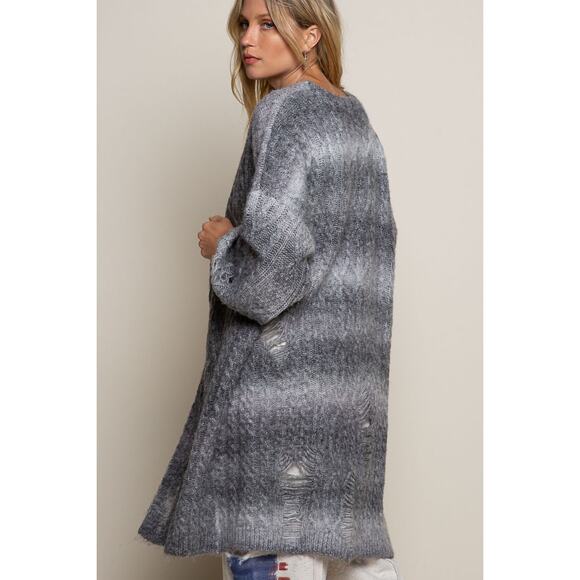 POL Distressed Details Cable Knit Ombre Dying Oversized Fit Open Front Cardigan - Picture 4 of 9